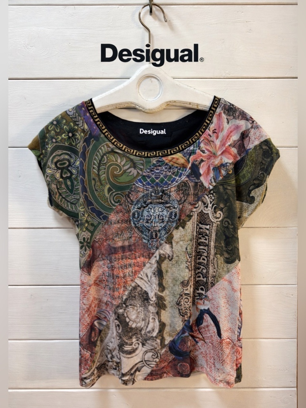 DESIGUAL Multicolor Printed Double-Layer Mesh Top Size M